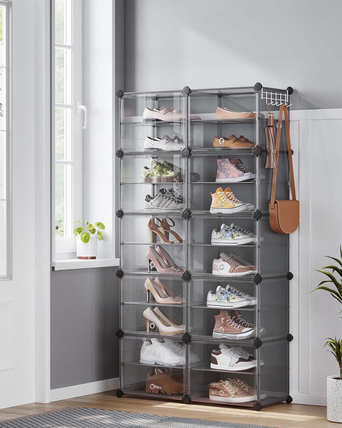 Modular Shoe Rack – Steel and Plastic – Slate Grey – 10-Slot Design with Doors