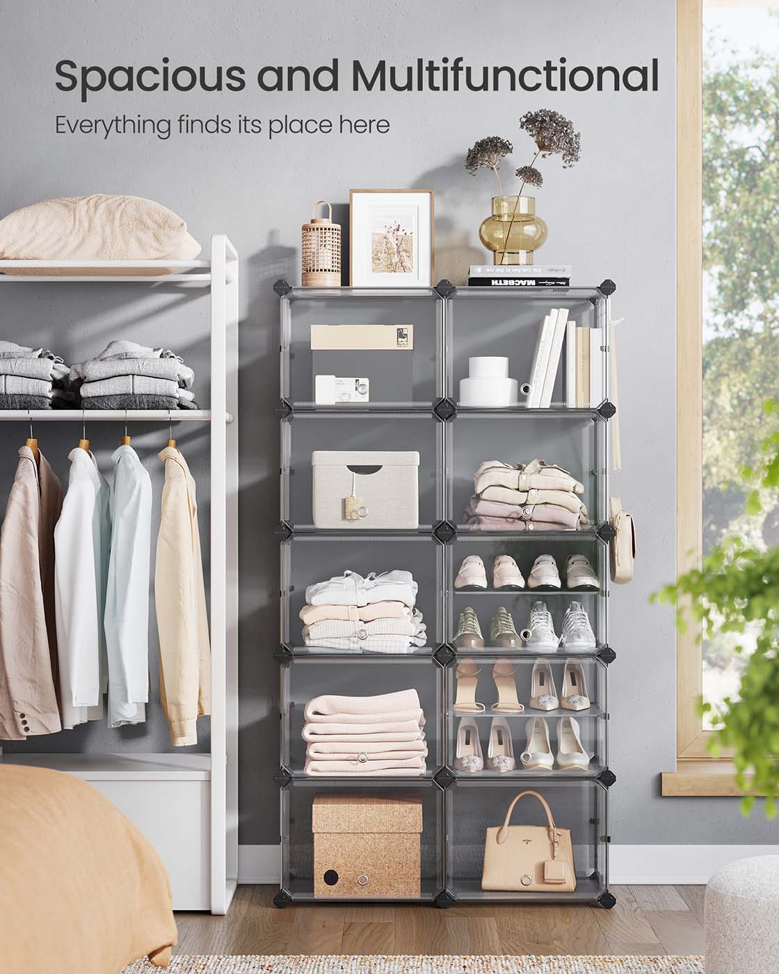 Modular Shoe Rack – Steel and Plastic – Slate Grey – 10-Slot Design with Doors