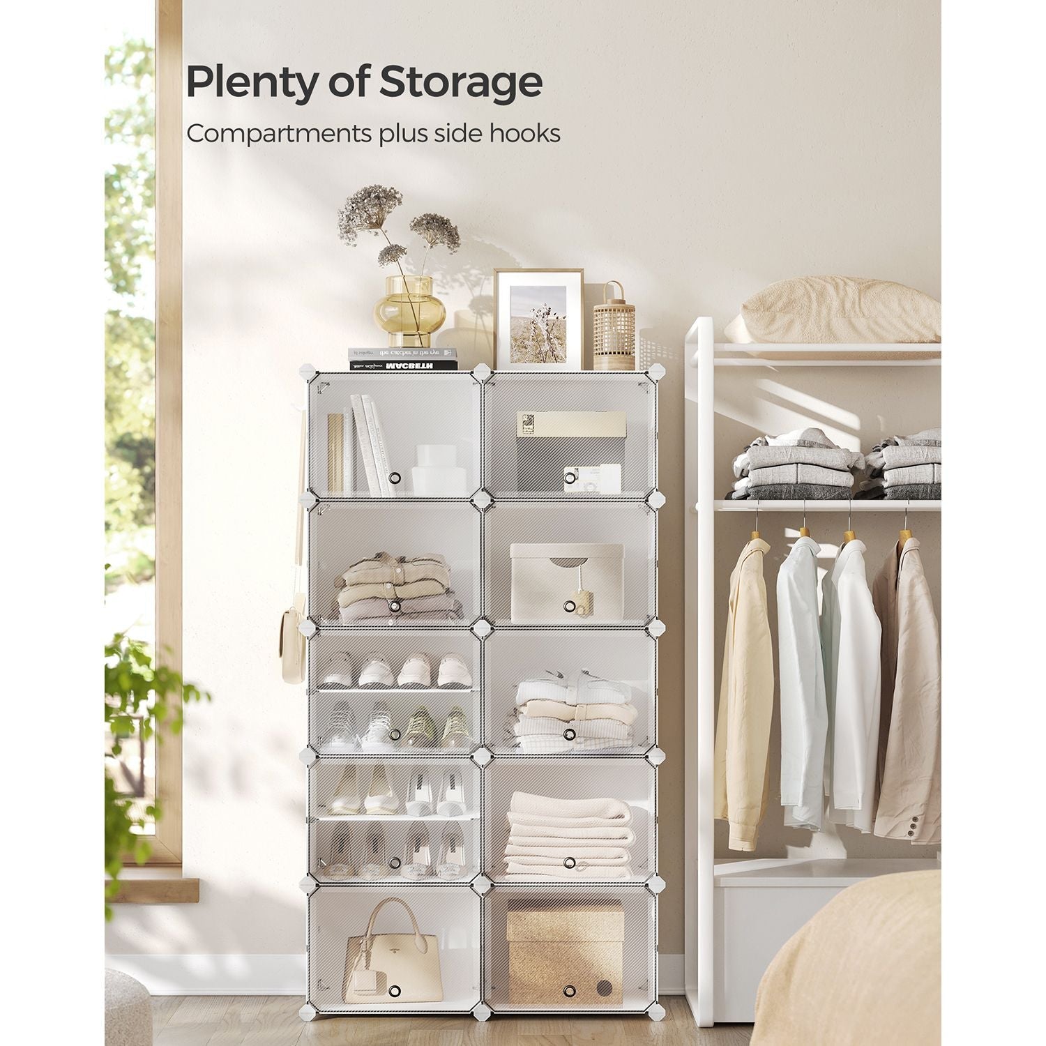 Modular Storage Organiser Unit – Steel Frame and Plastic Panels – White – 10 Slots with Doors