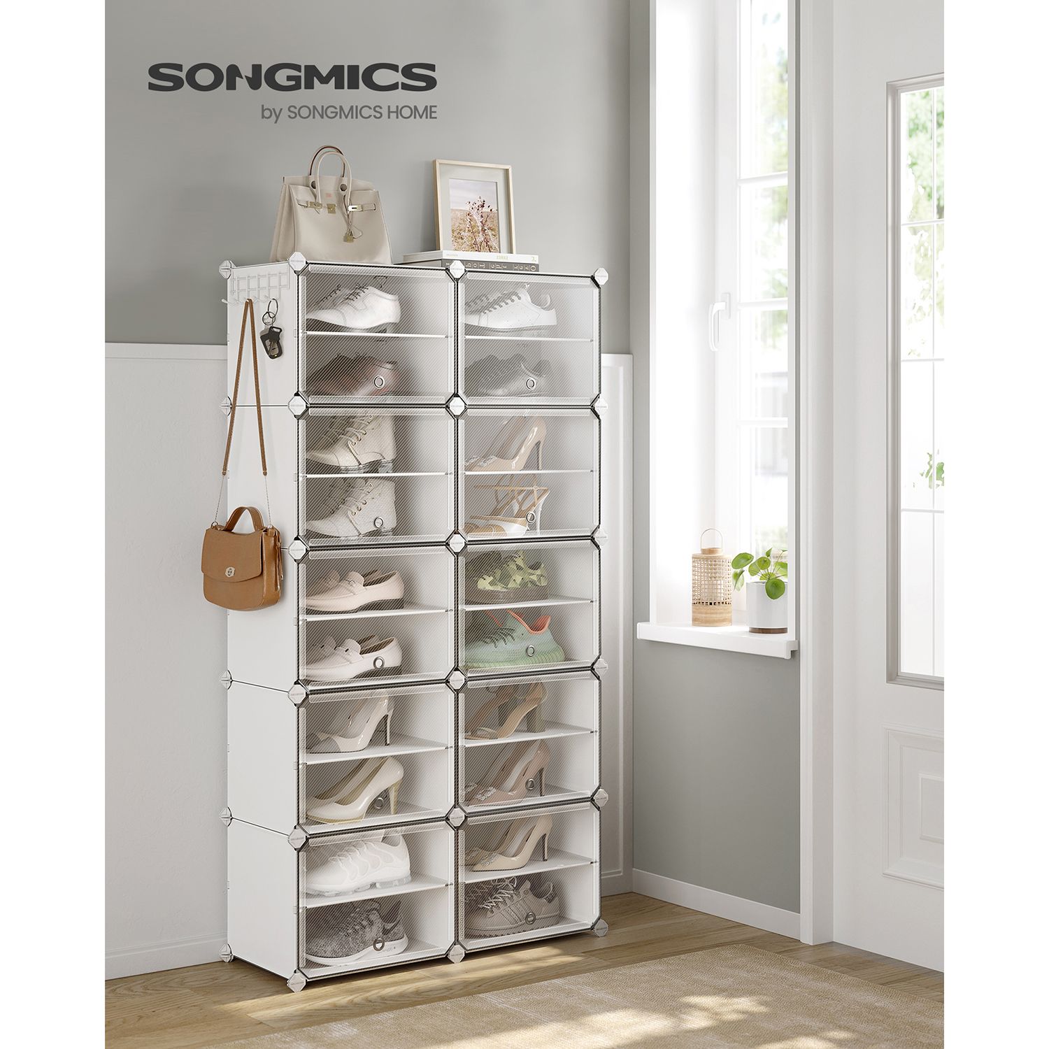 Modular Storage Organiser Unit – Steel Frame and Plastic Panels – White – 10 Slots with Doors