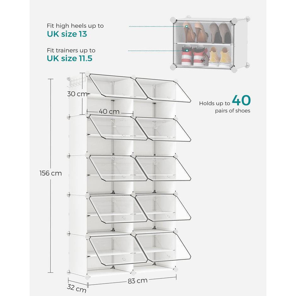 Modular Storage Organiser Unit – Steel Frame and Plastic Panels – White – 10 Slots with Doors