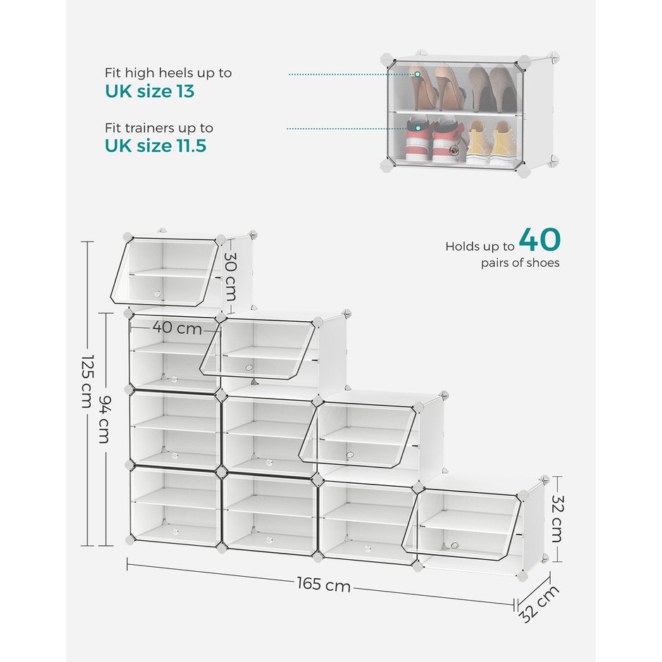 Modular Storage Organiser Unit – Steel Frame and Plastic Panels – White – 10 Slots with Doors