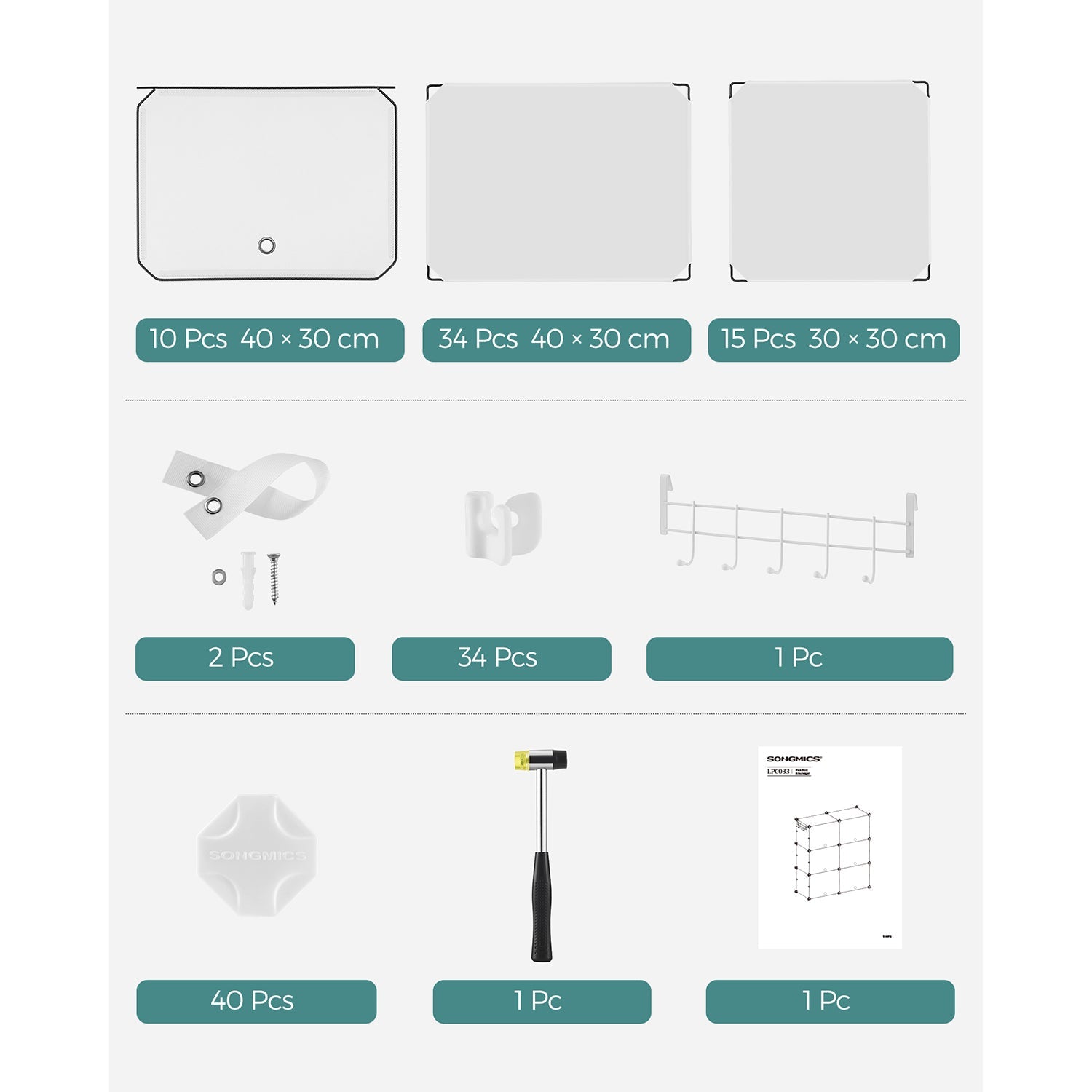 Modular Storage Organiser Unit – Steel Frame and Plastic Panels – White – 10 Slots with Doors