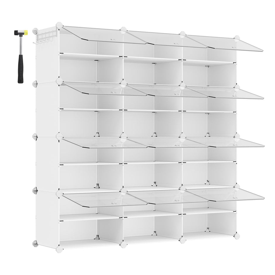 Interlocking Shoe Rack – Plastic – Cloud White – Modular 4-Slot Storage Unit with Doors
