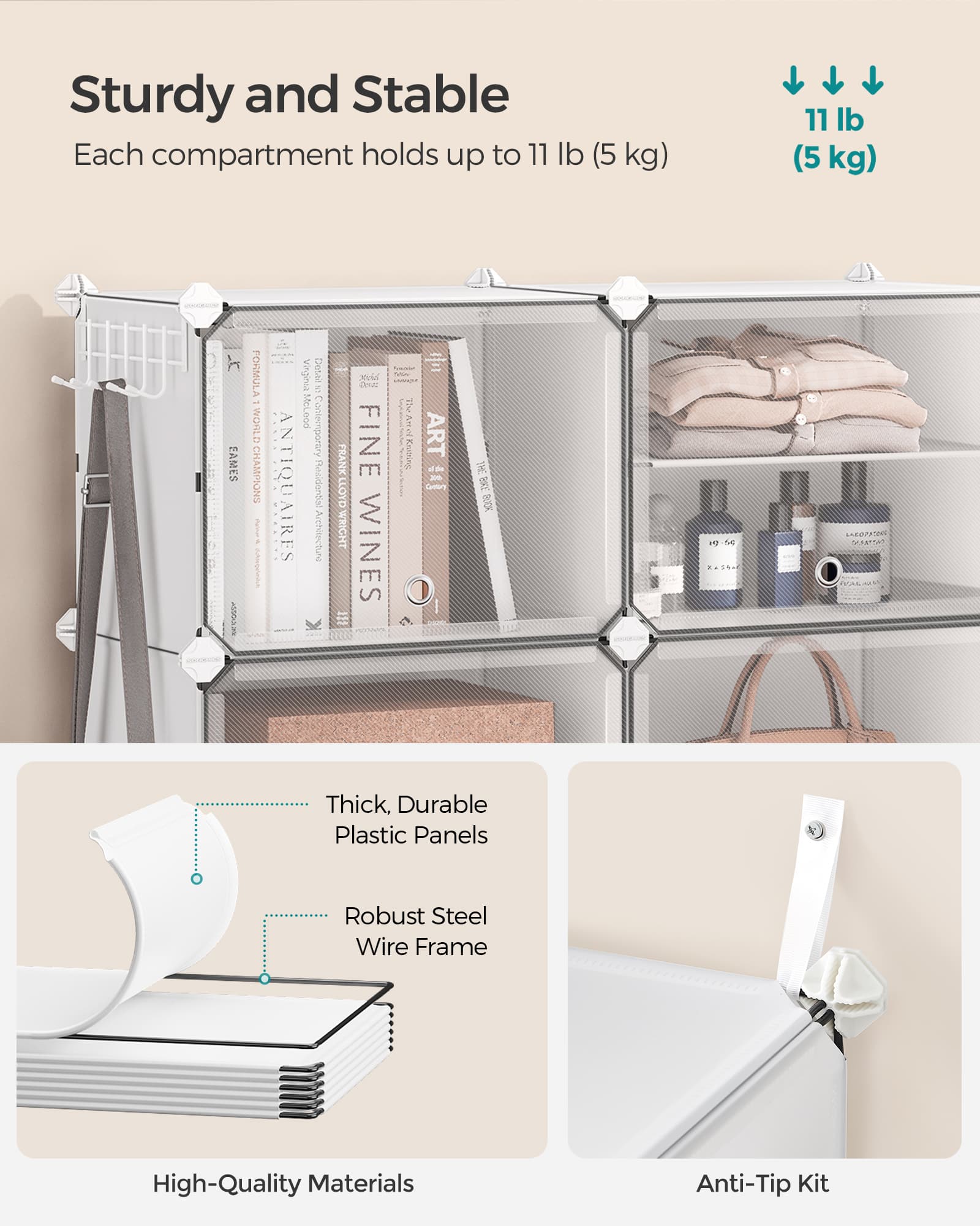 Interlocking Shoe Rack – Plastic – Cloud White – Modular 4-Slot Storage Unit with Doors
