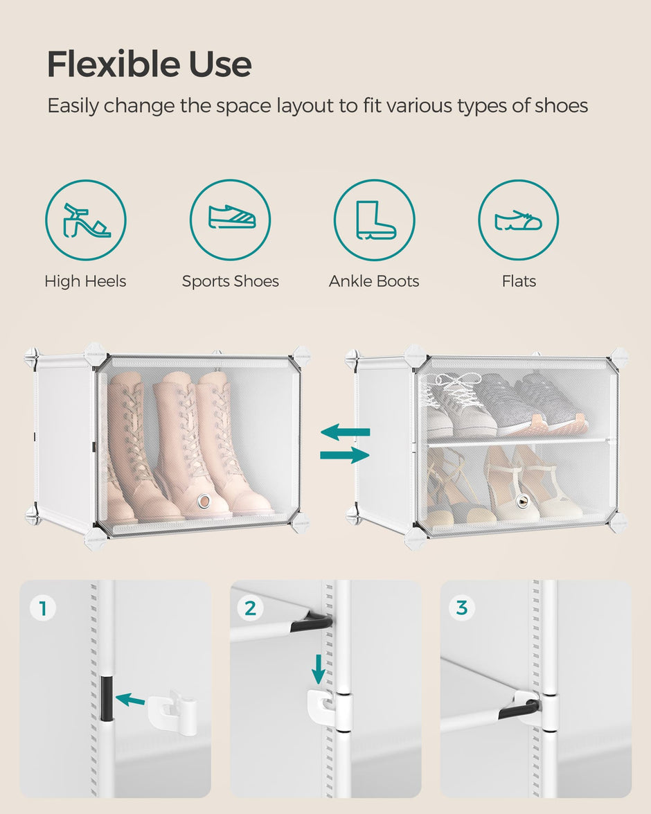 Interlocking Shoe Rack – Plastic – Cloud White – Modular 4-Slot Storage Unit with Doors