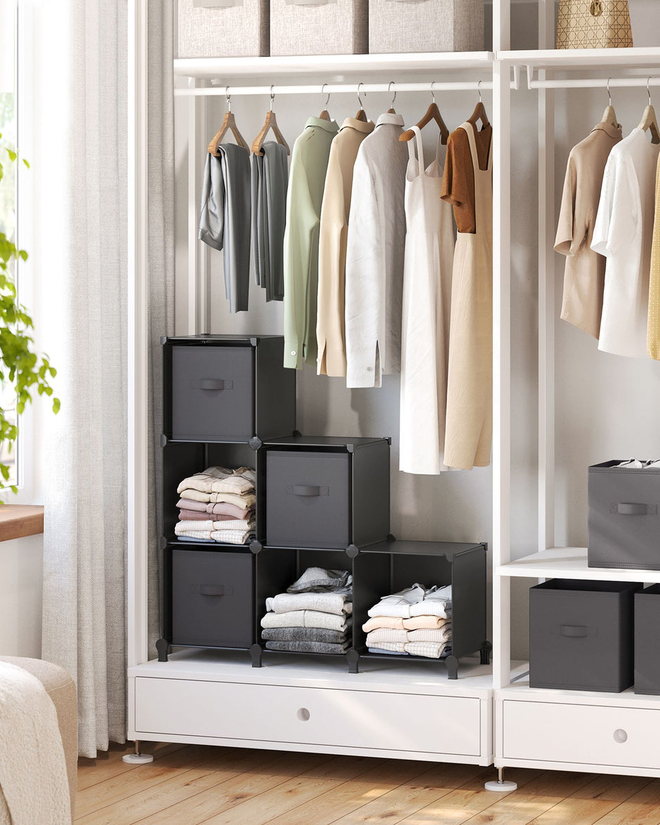 Cube Storage Unit – Non-Woven Fabric – Black and Grey – Customisable Shape with Storage Boxes