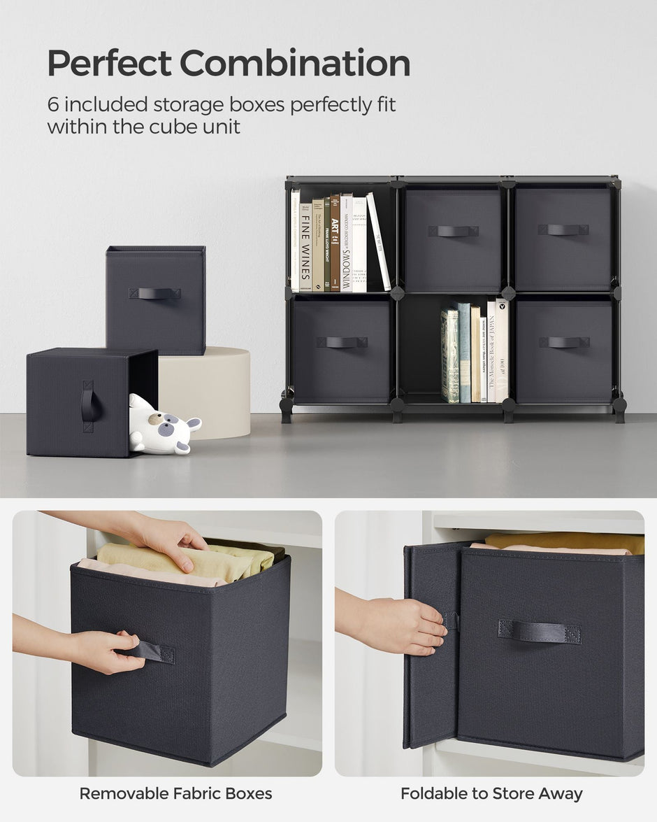 Cube Storage Unit – Non-Woven Fabric – Black and Grey – Customisable Shape with Storage Boxes