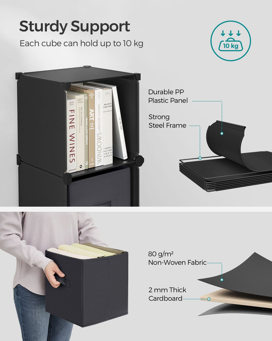 Cube Storage Unit – Non-Woven Fabric – Black and Grey – Customisable Shape with Storage Boxes