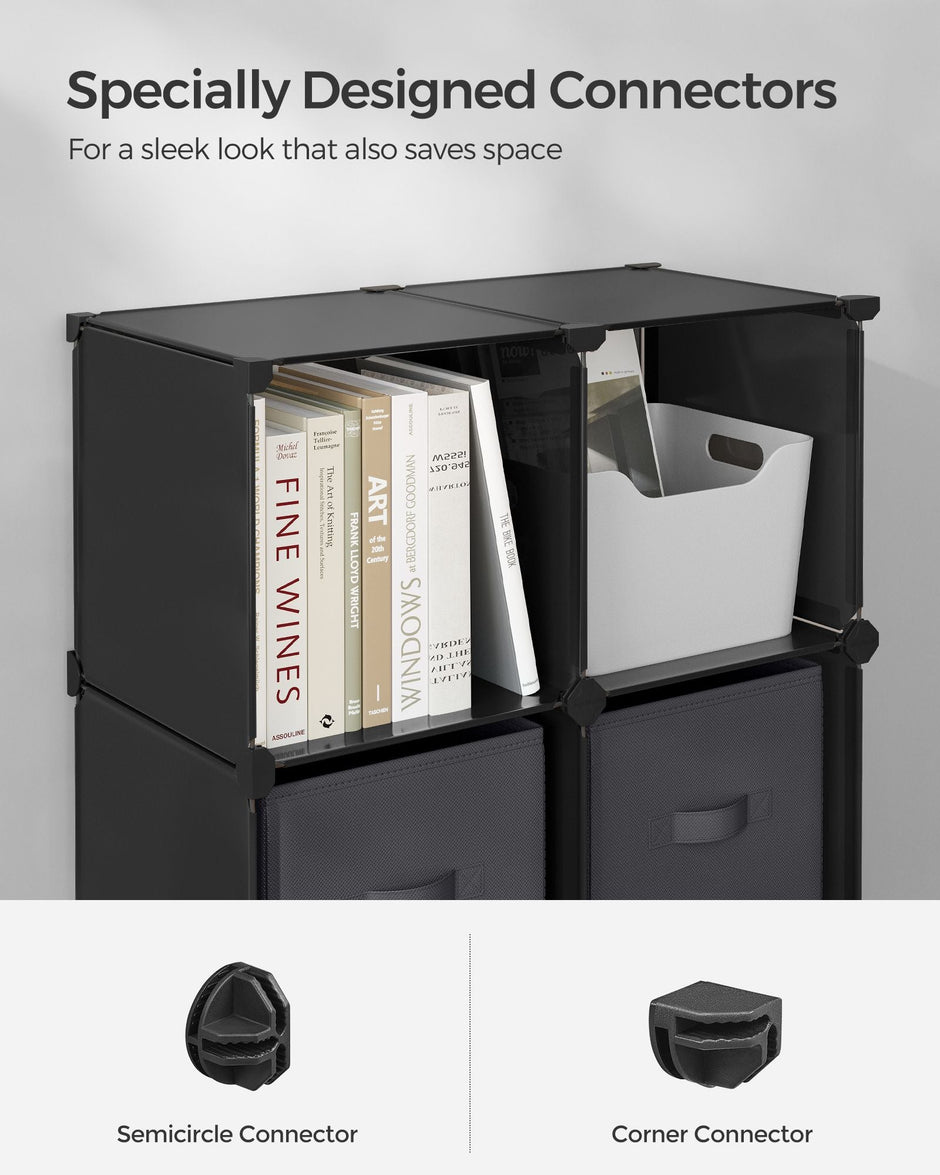 Cube Storage Unit – Non-Woven Fabric – Black and Grey – Customisable Shape with Storage Boxes