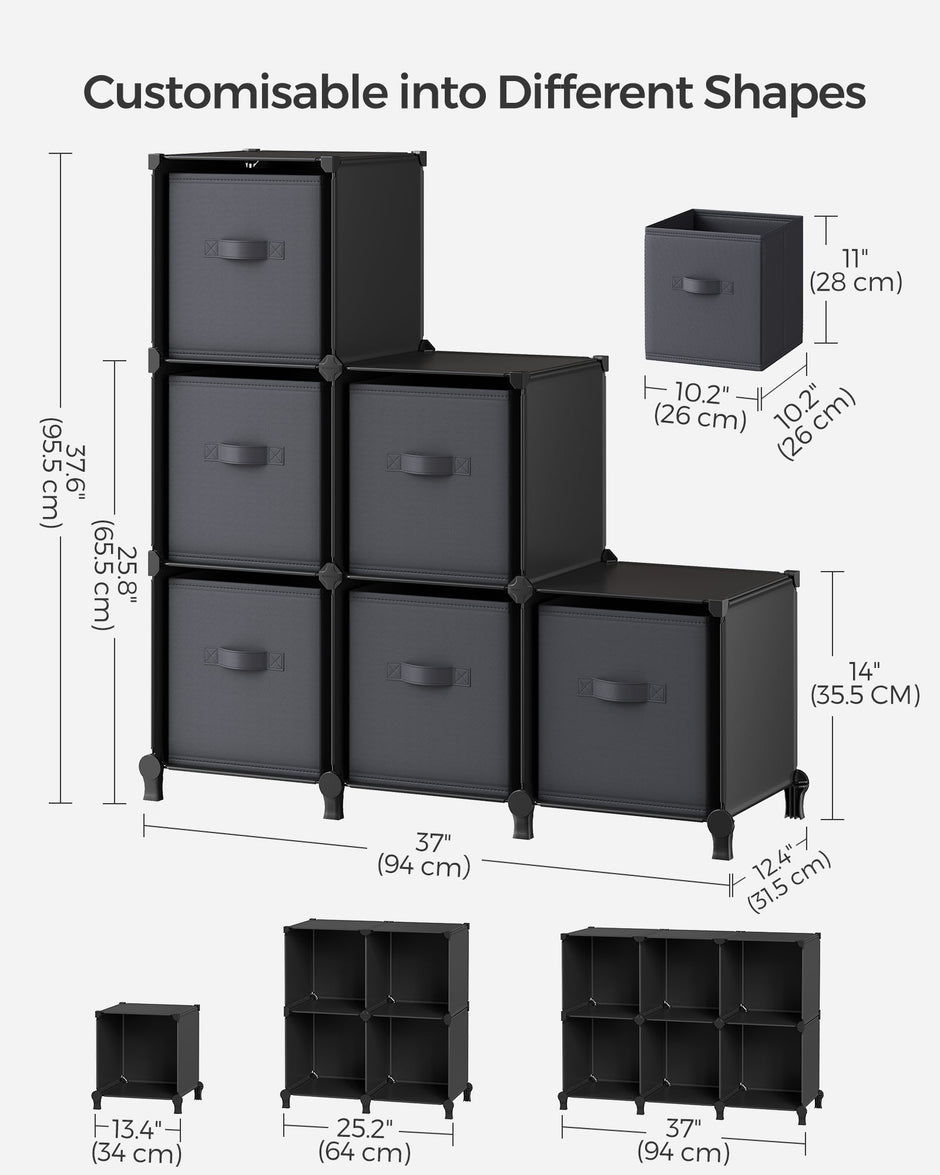 Cube Storage Unit – Non-Woven Fabric – Black and Grey – Customisable Shape with Storage Boxes