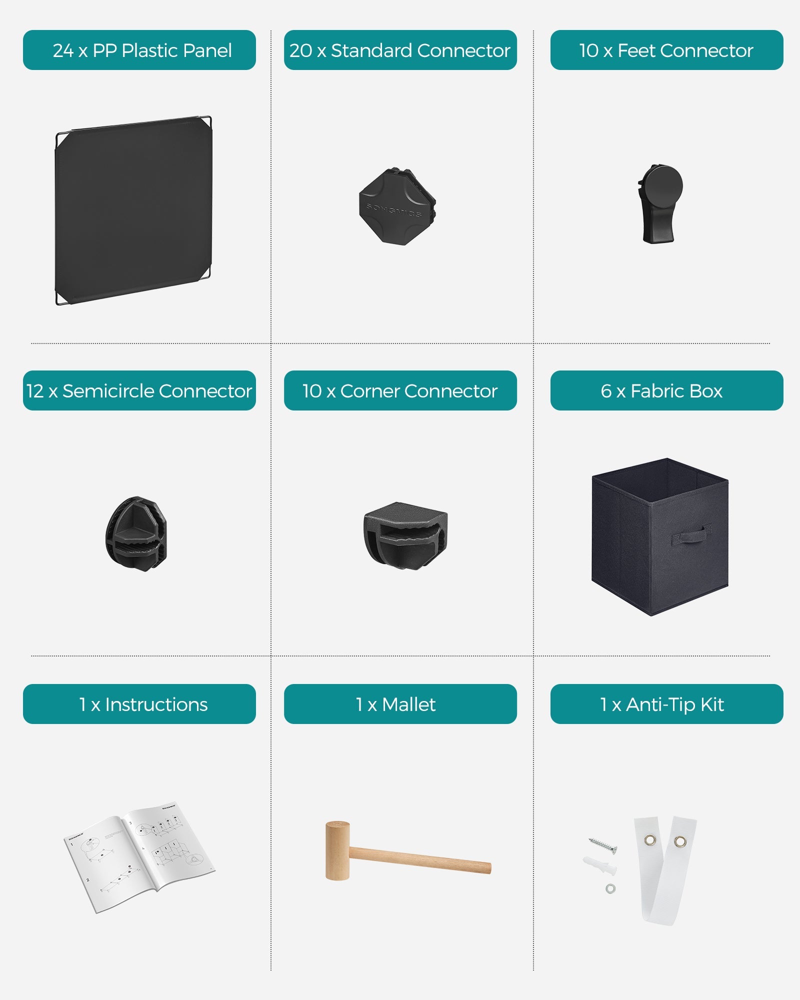 Cube Storage Unit – Non-Woven Fabric – Black and Grey – Customisable Shape with Storage Boxes