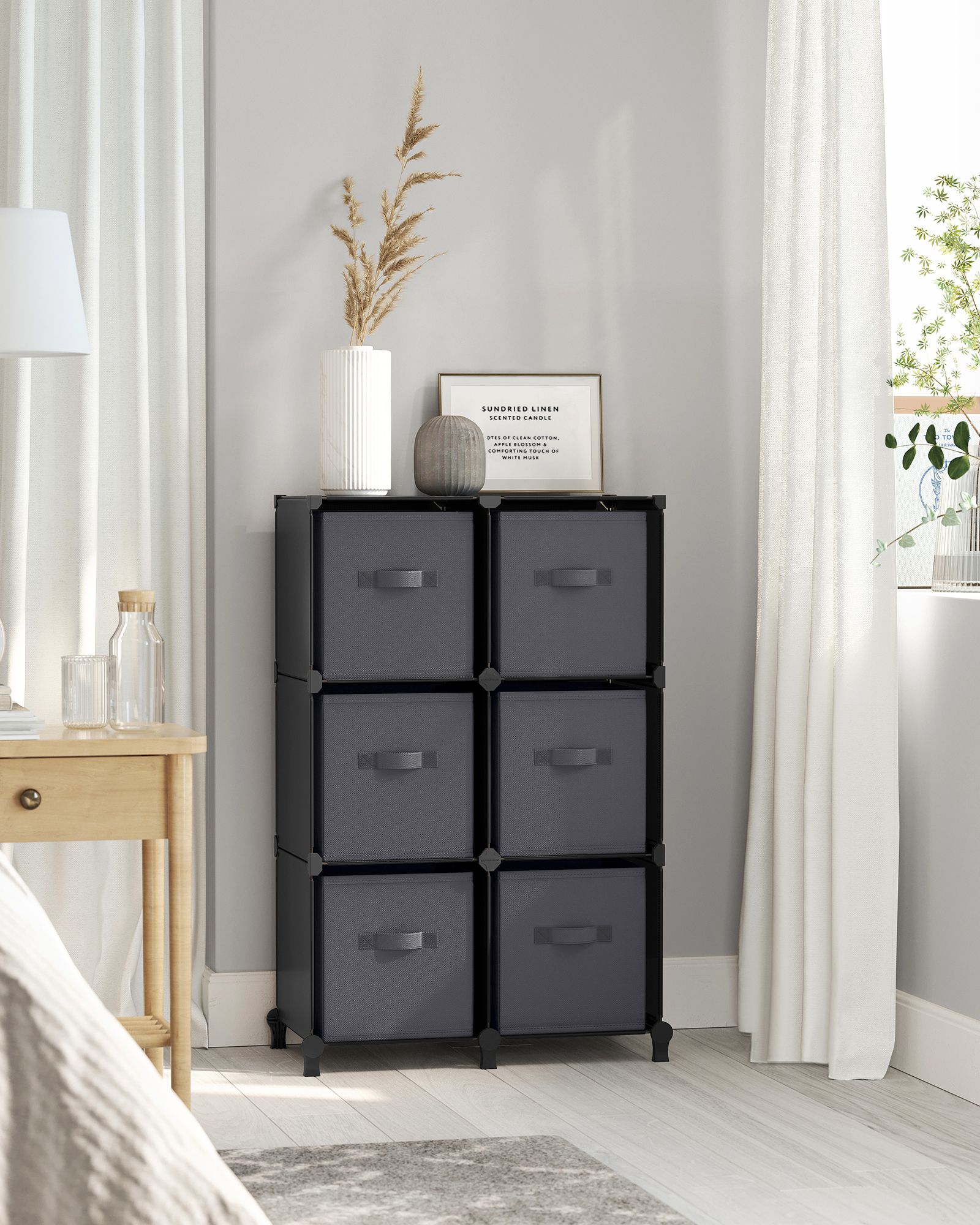 Cube Storage Unit – Non-Woven Fabric – Black and Grey – Customisable Shape with Storage Boxes