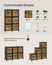 Cube Storage Organizer – Wood – Rustic Brown – 6 Non-Woven Fabric Storage Boxes