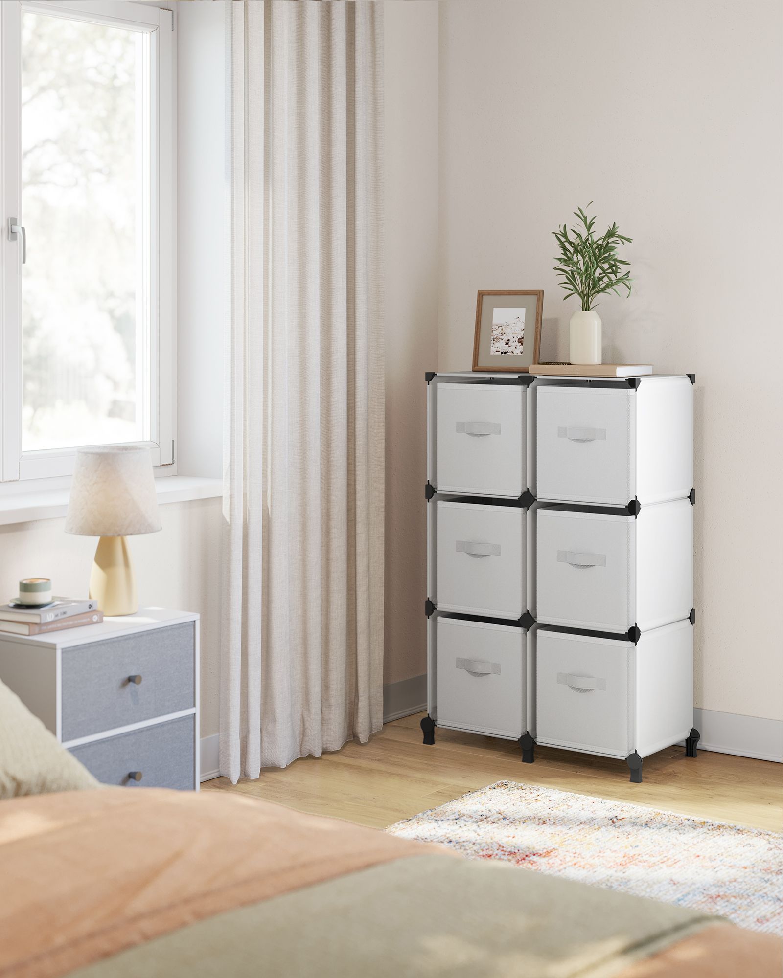Cube Storage Organiser – Non-Woven Fabric – Cloud White – Customisable Shape with 6 Storage Boxes