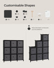 Cube Organizer – Non-Woven Fabric – Ink Black and Dove Grey – Customizable Shape with 9 Storage Boxes