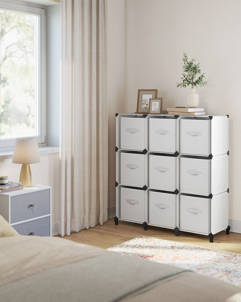 Cube Storage Organiser – Non-Woven Fabric – Cloud White – Customisable Shape with 9 Storage Boxes