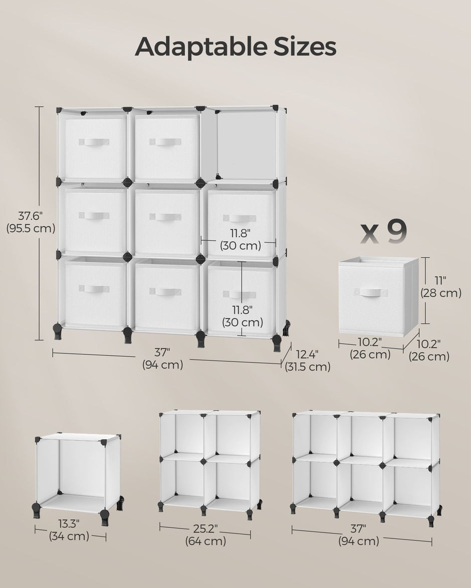 Cube Storage Organiser – Non-Woven Fabric – Cloud White – Customisable Shape with 9 Storage Boxes
