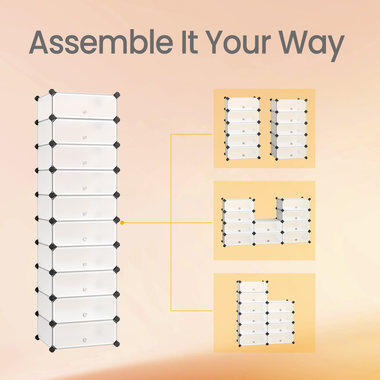 Cube Organizer – LPC – Semi-transparent White – 10-Tier Storage for 20 Pairs of Shoes