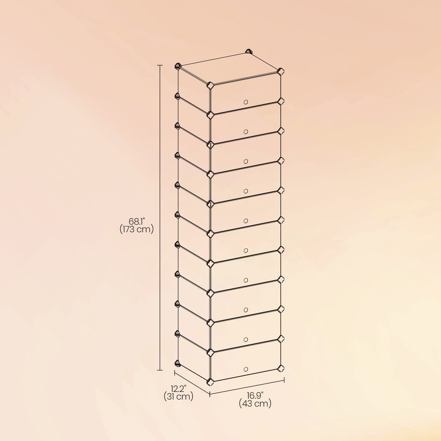 Cube Organizer – LPC – Semi-transparent White – 10-Tier Storage for 20 Pairs of Shoes