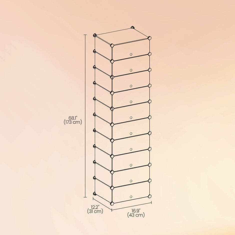 Cube Organizer – LPC – Semi-transparent White – 10-Tier Storage for 20 Pairs of Shoes