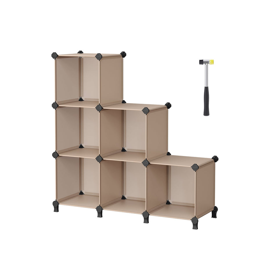 6 Cube Storage Unit – Plastic – Camel Brown – Versatile Organizer with Metal Grid