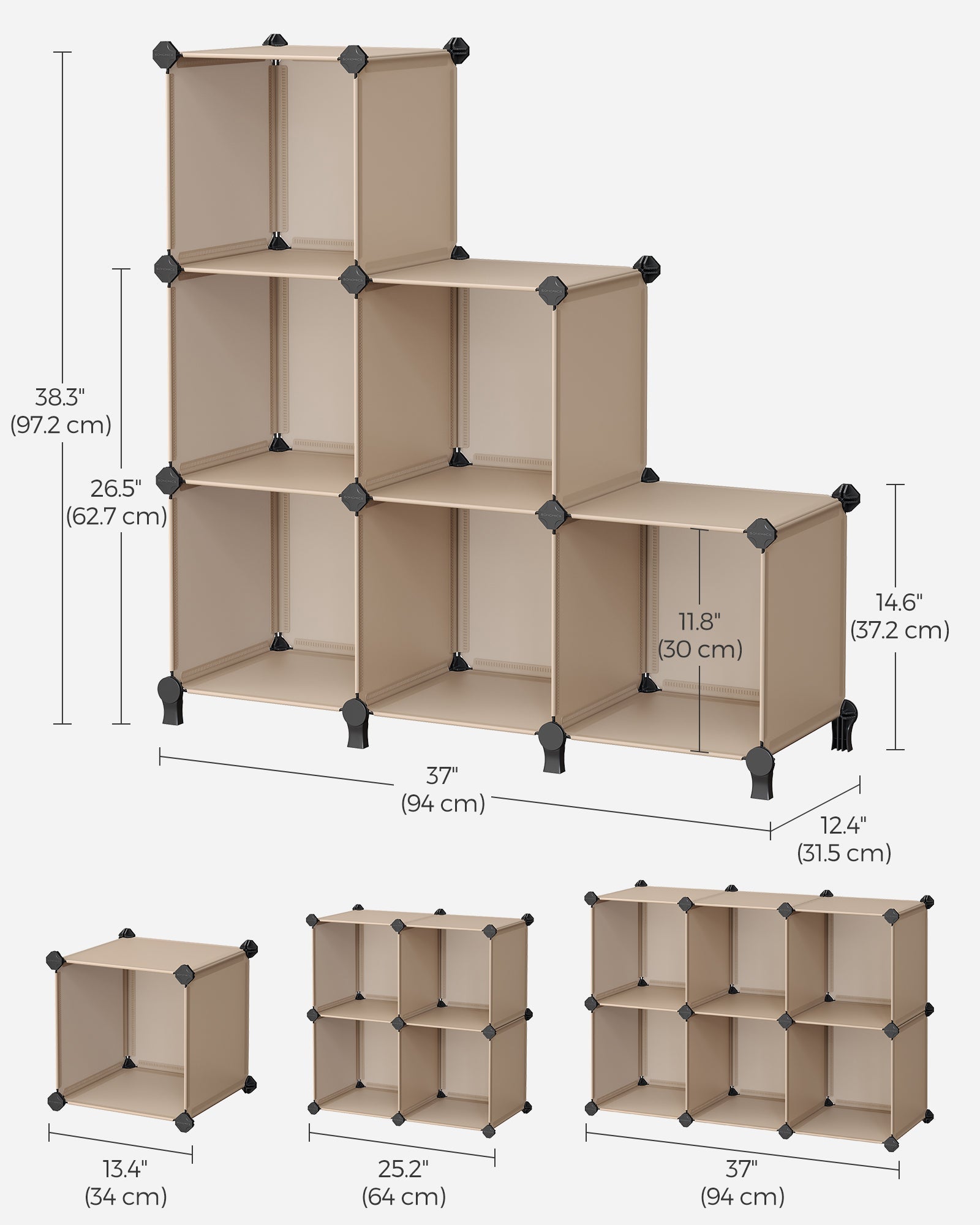 6 Cube Storage Unit – Plastic – Camel Brown – Versatile Organizer with Metal Grid