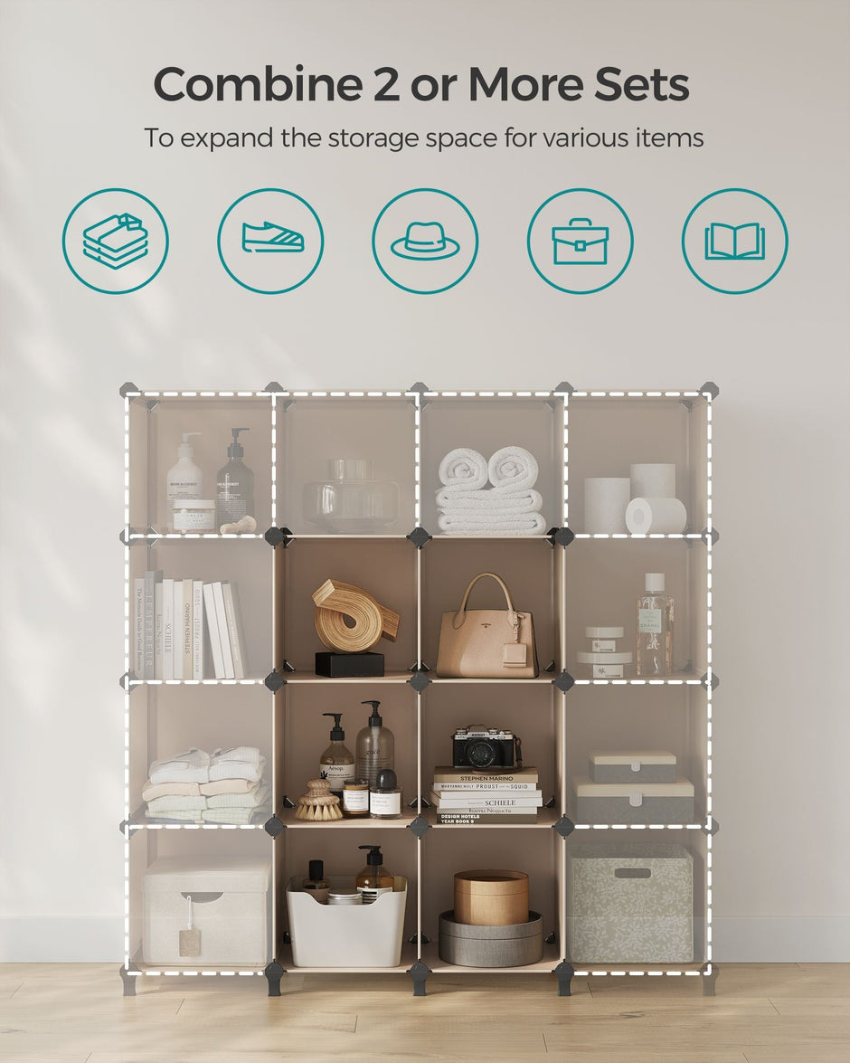 6 Cube Storage Unit – Plastic – Camel Brown – Versatile Organizer with Metal Grid