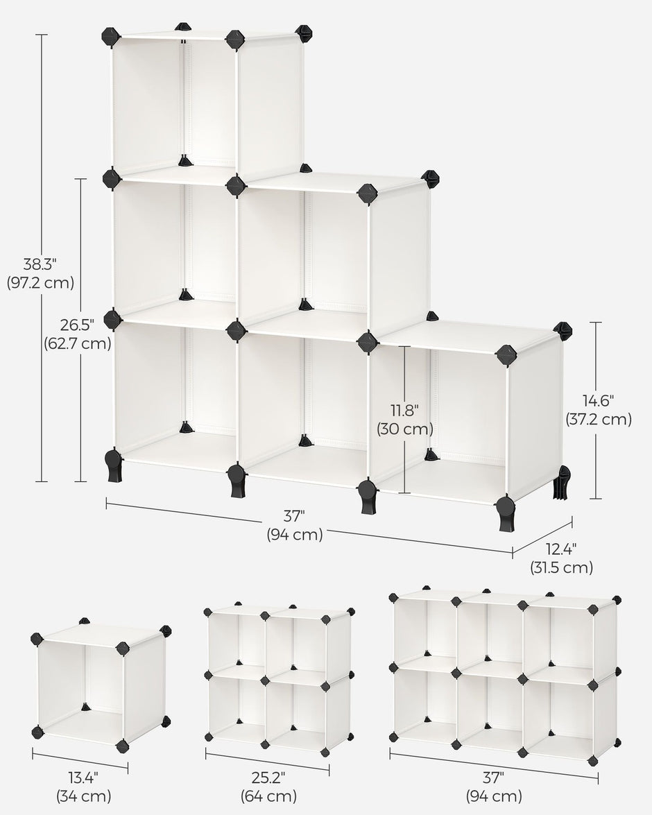 6 Cube Storage Unit – Plastic – Cream White – Multi-functional Organizer with Metal Grid