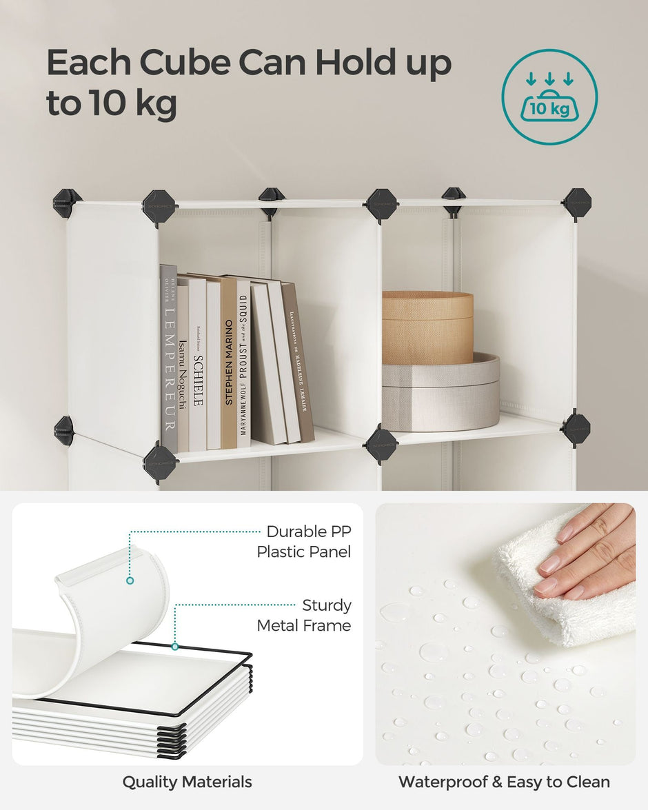 6 Cube Storage Unit – Plastic – Cream White – Multi-functional Organizer with Metal Grid
