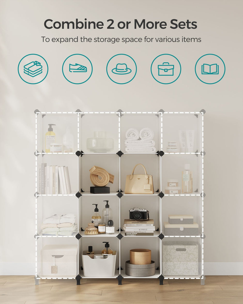 6 Cube Storage Unit – Plastic – Cream White – Multi-functional Organizer with Metal Grid