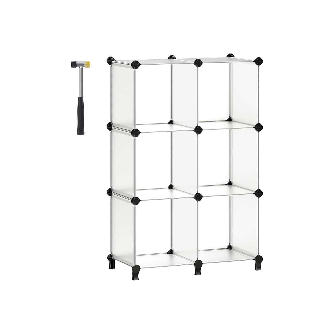 Folding Wardrobe Organiser – Plastic – Black – Large 6-Cube Storage System with Top Metal Grid