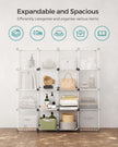 Folding Wardrobe Organiser – Plastic – Black – Large 6-Cube Storage System with Top Metal Grid