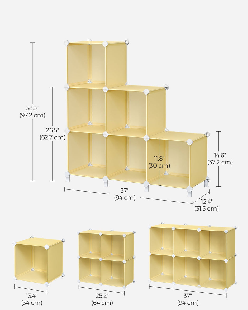 6 Cube Storage Unit – Plastic – Black – Versatile Organizer with Top Metal Grid