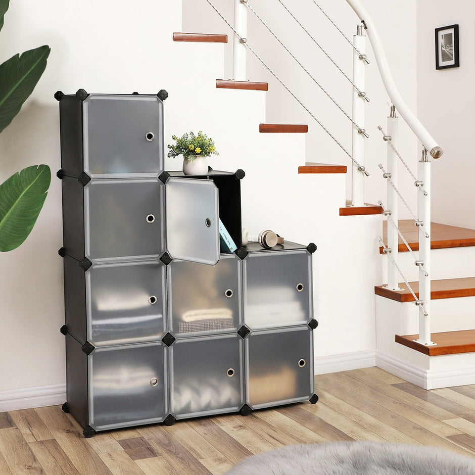Modular Storage Unit – Quality Plastic – White – Interlocking 12-Cube Design with Doors