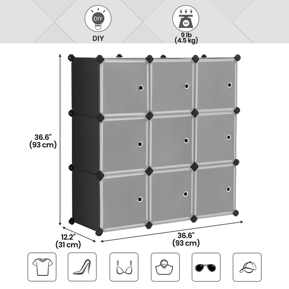 Modular Storage Unit – Quality Plastic – White – Interlocking 12-Cube Design with Doors