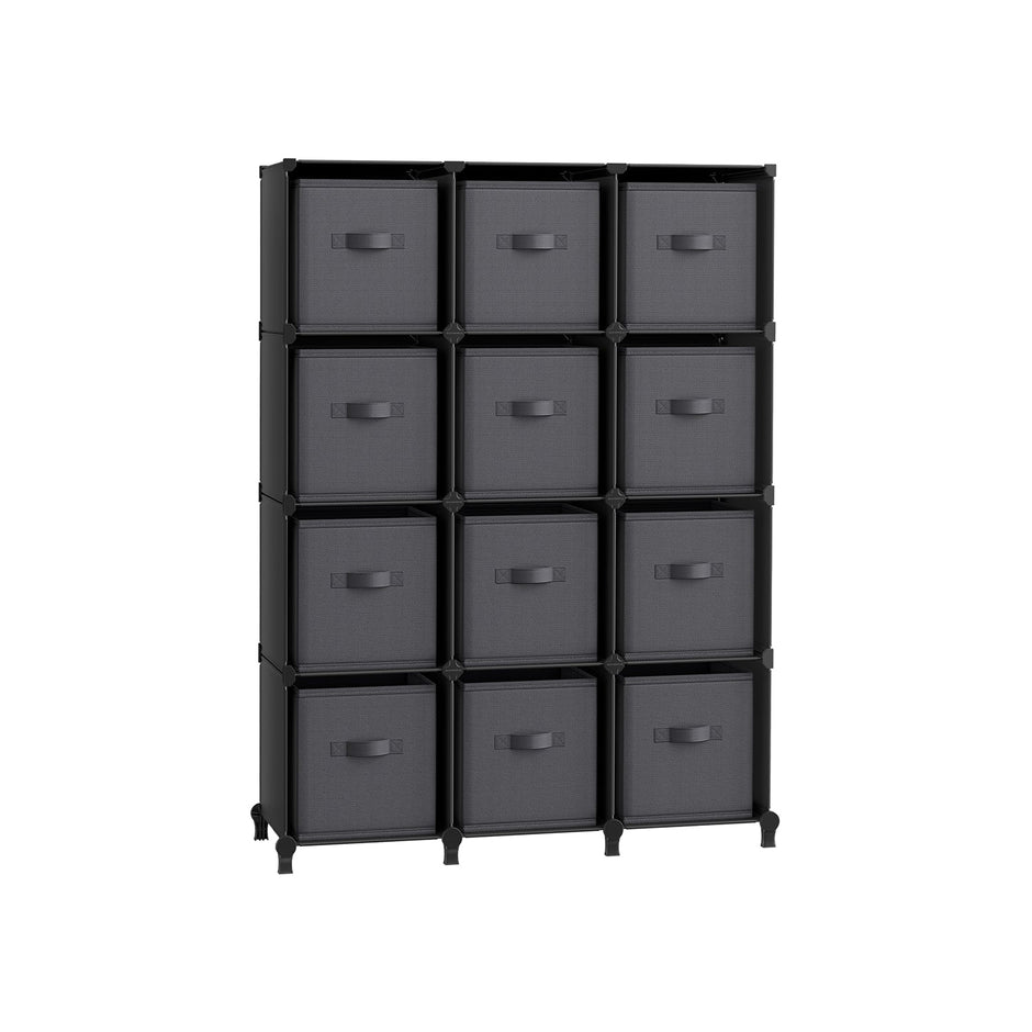 Cube Organiser – Non-Woven Fabric – Ink Black and Dove Grey – Customisable Shape with 12 Storage Boxes