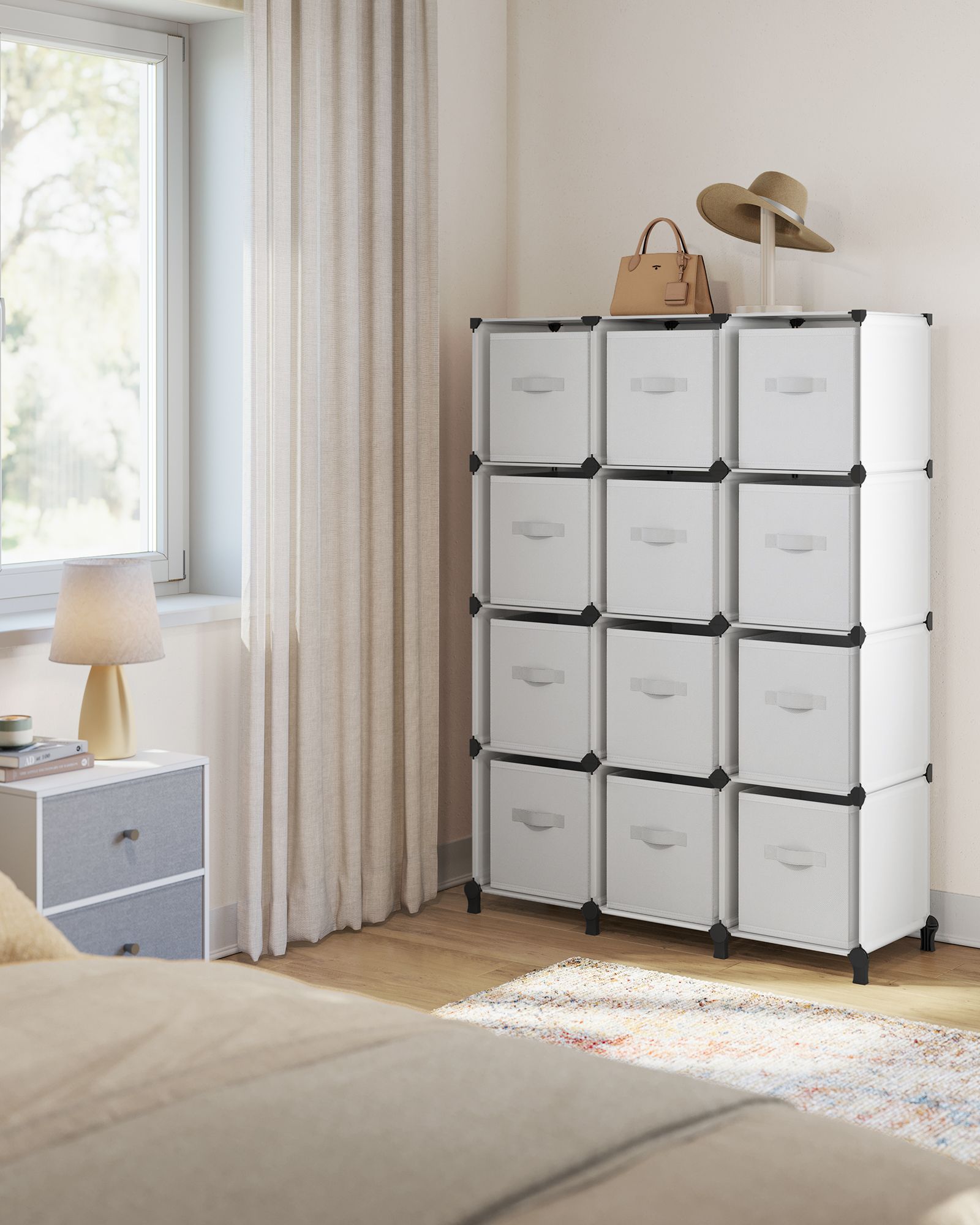 Cube Storage Organiser – Non-Woven Fabric – Cloud White – Customisable Shape with 12 Storage Boxes