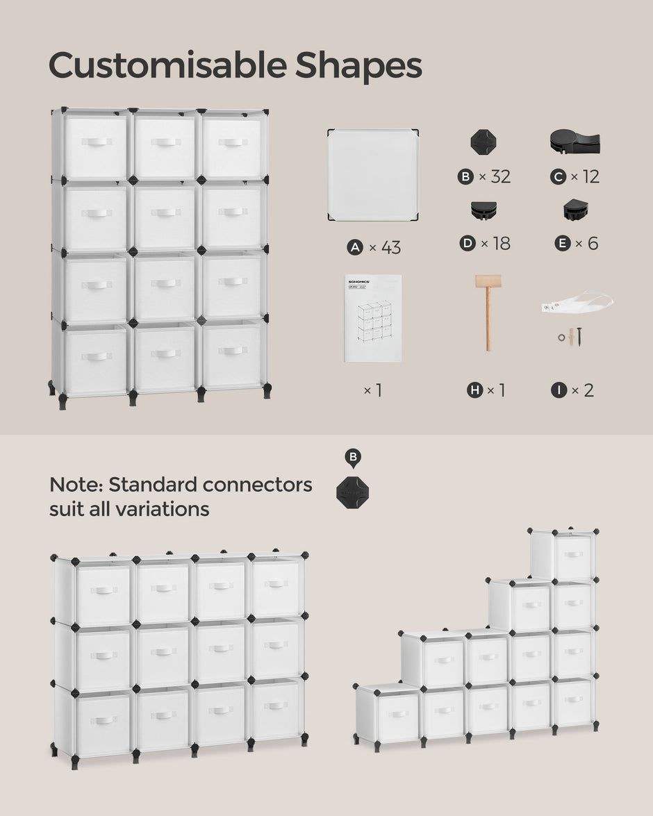 Cube Storage Organiser – Non-Woven Fabric – Cloud White – Customisable Shape with 12 Storage Boxes