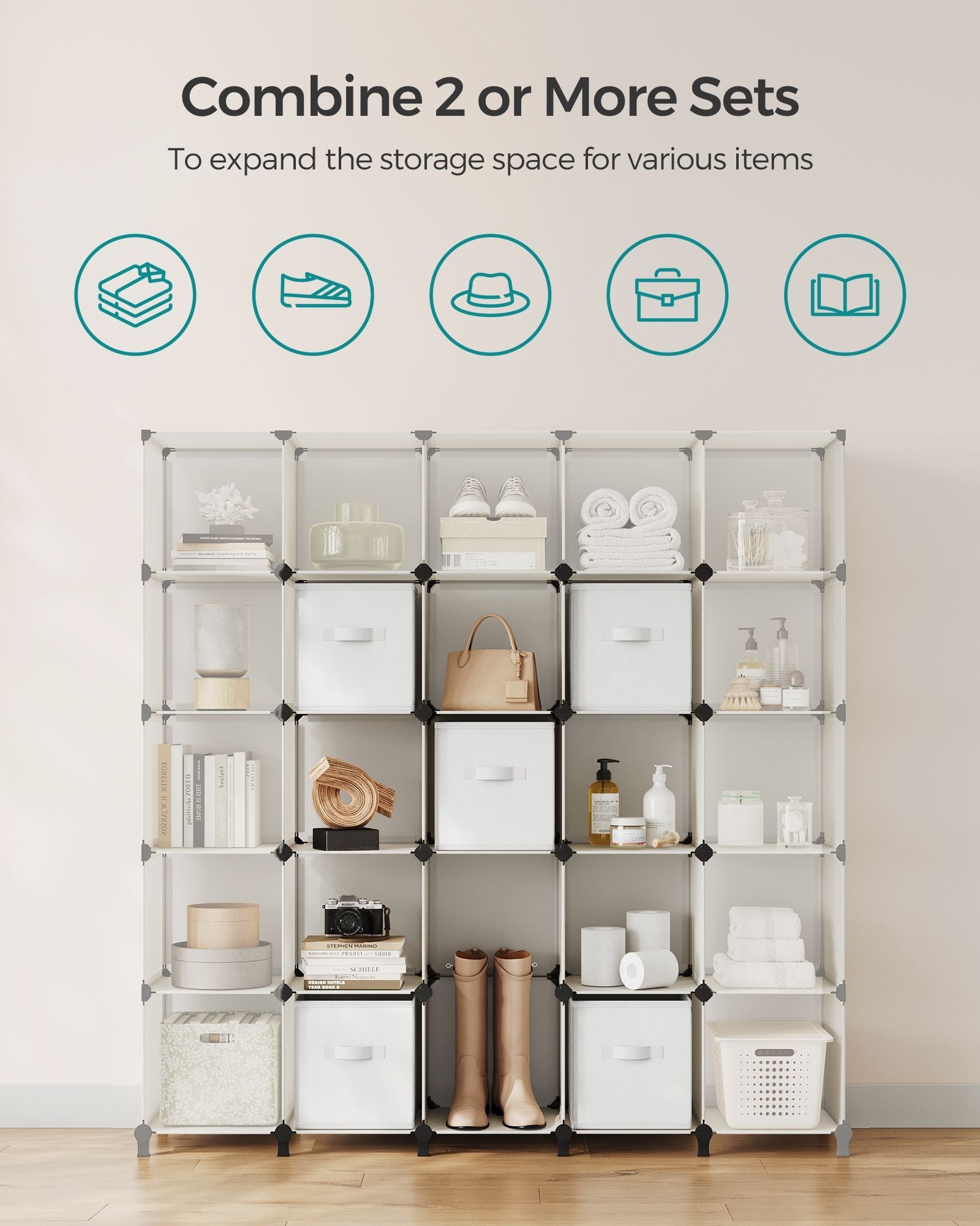 Cube Storage Organiser – Non-Woven Fabric – Cloud White – Customisable Shape with 12 Storage Boxes