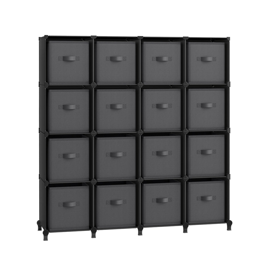 Cube Storage Organiser – Non-Woven Fabric – Ink Black and Dove Grey – Customisable Design with 16 Storage Boxes