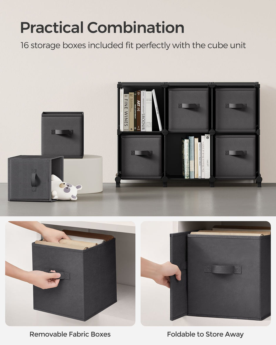 Cube Storage Organiser – Non-Woven Fabric – Ink Black and Dove Grey – Customisable Design with 16 Storage Boxes