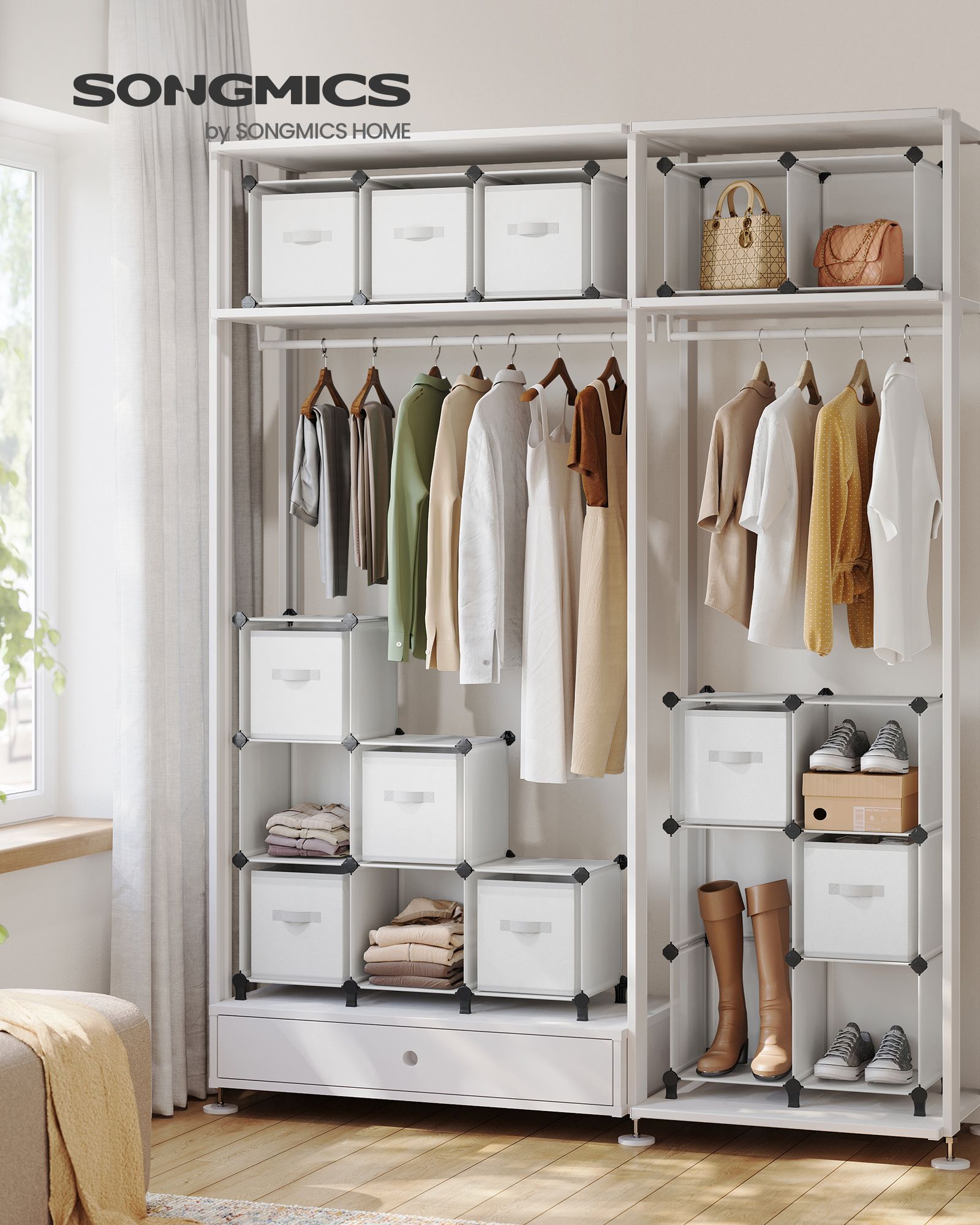 Cube Storage Organiser – Non-Woven Fabric – Cloud White – Customisable Shape with 16 Storage Boxes