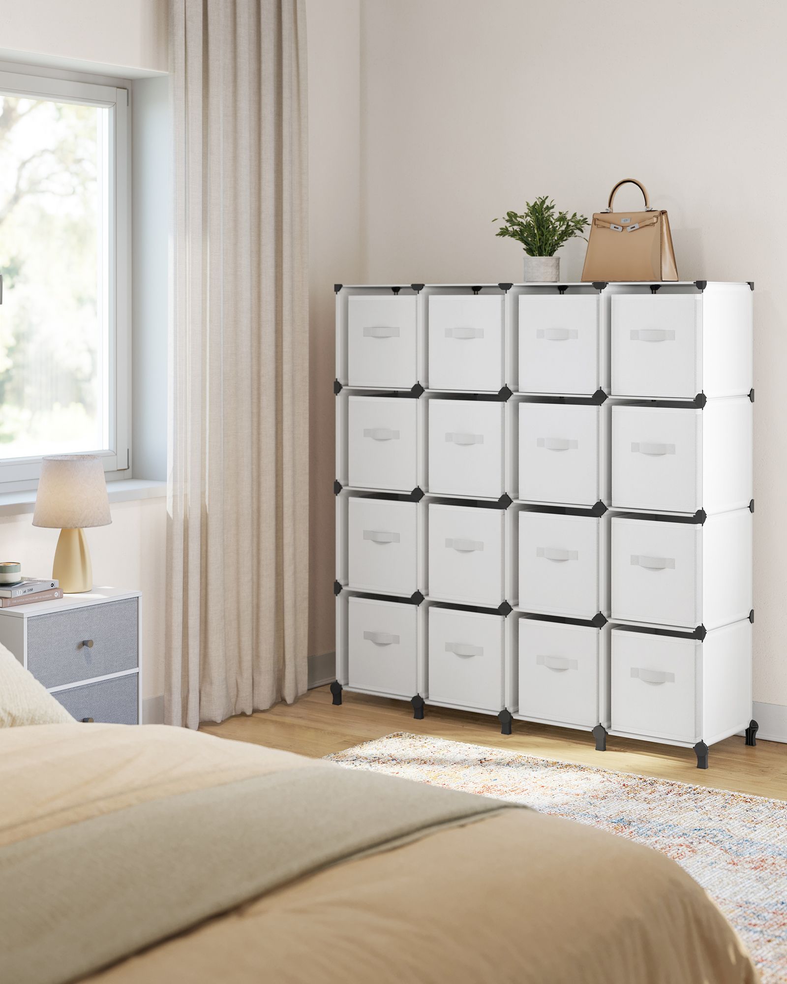 Cube Storage Organiser – Non-Woven Fabric – Cloud White – Customisable Shape with 16 Storage Boxes