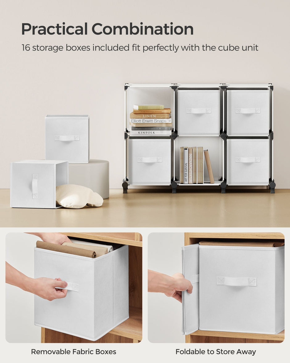 Cube Storage Organiser – Non-Woven Fabric – Cloud White – Customisable Shape with 16 Storage Boxes