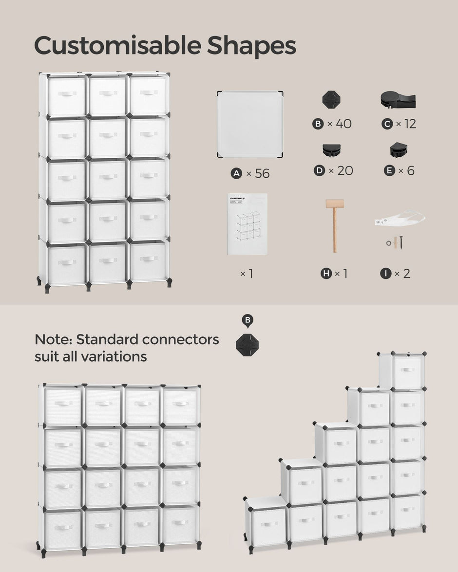 Cube Storage Organiser – Non-Woven Fabric – Cloud White – Customisable Shape with 16 Storage Boxes