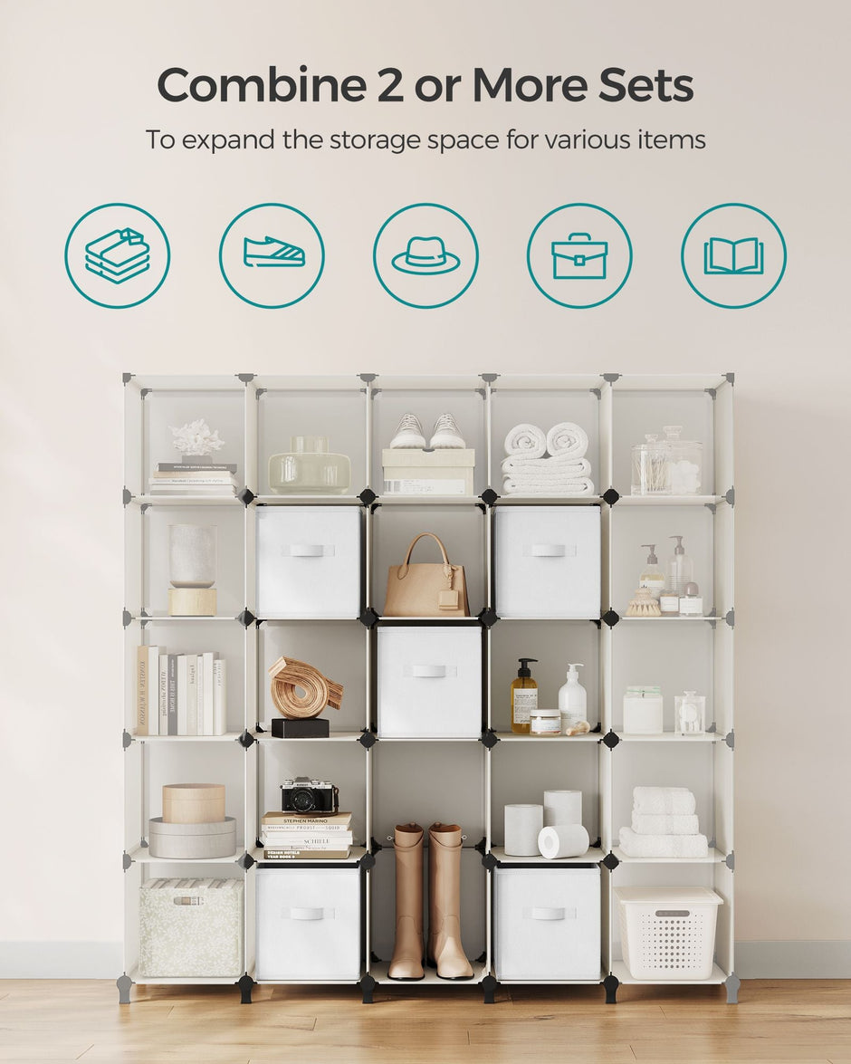 Cube Storage Organiser – Non-Woven Fabric – Cloud White – Customisable Shape with 16 Storage Boxes