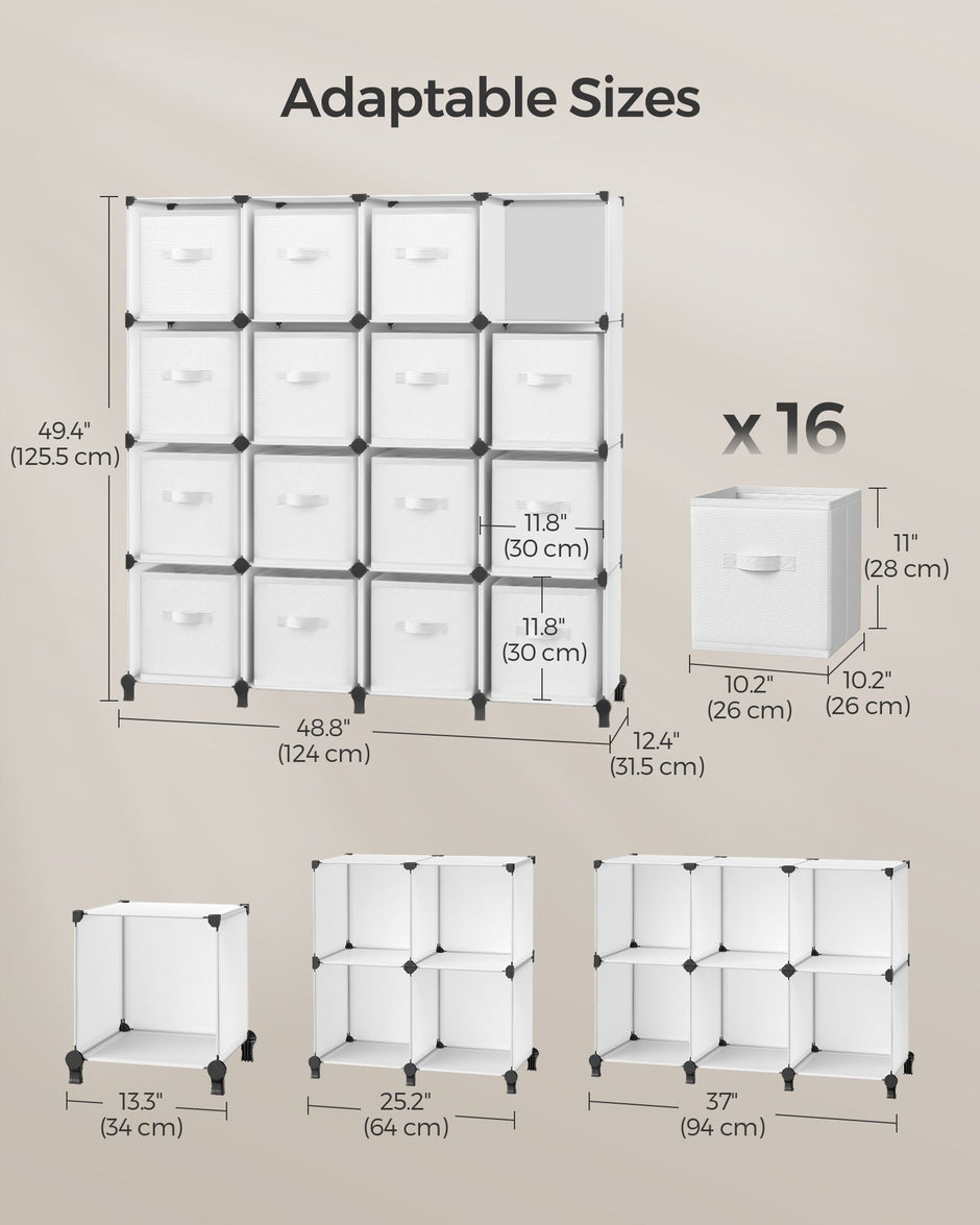 Cube Storage Organiser – Non-Woven Fabric – Cloud White – Customisable Shape with 16 Storage Boxes