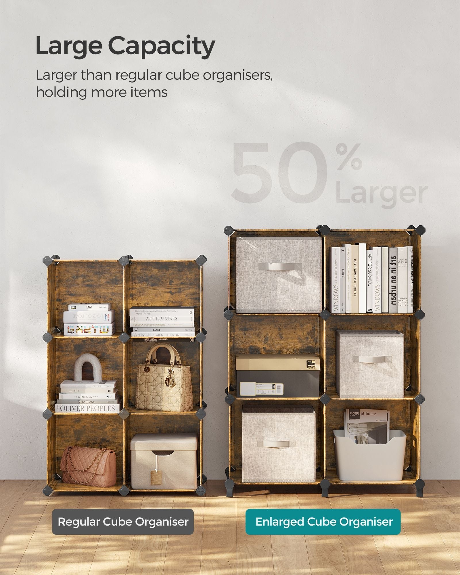 Cube Organiser – Plastic – Black – 6 Storage Cubes with Feet