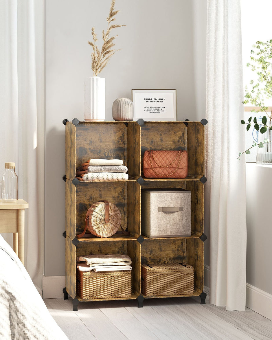 Cube Organiser – Plastic – Black – 6 Storage Cubes with Feet